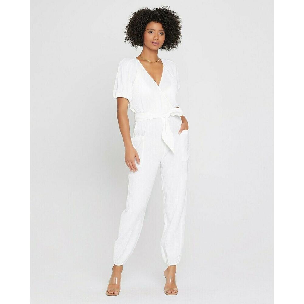 $145 L*Space Shore Thing Jumper White One-Piece Outfit Designer V-Neck Jogger M